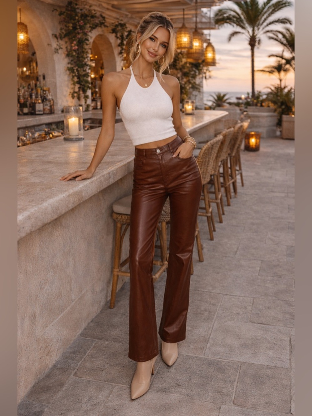 Wilfred Faux Leather Pants Brown Straight Leg High Rise Size 4